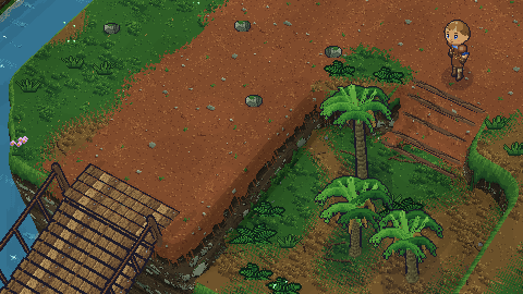 La jungla, con palmeras y un puente colgante
